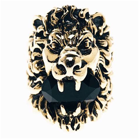 gucci lion's head burnished gold-tone swarovski crystal ring|Lion head ring with crystal in aged gold.